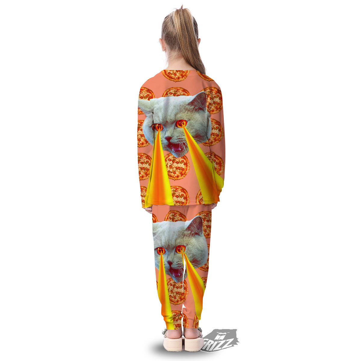 Pizza And Cat Print Kid's Pajamas-grizzshop