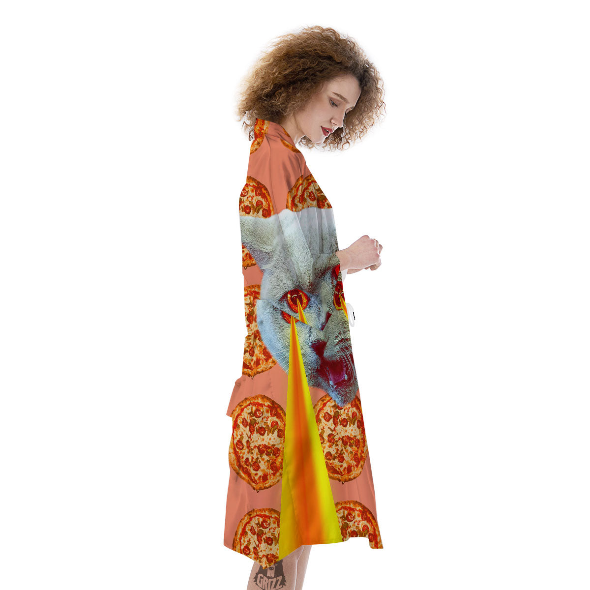 Pizza And Cat Print Kimono-grizzshop