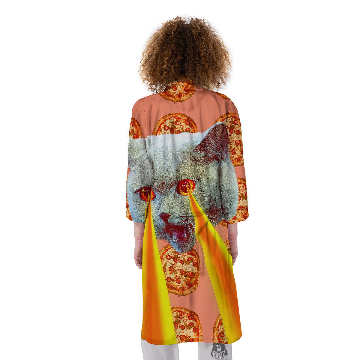 Pizza And Cat Print Kimono-grizzshop