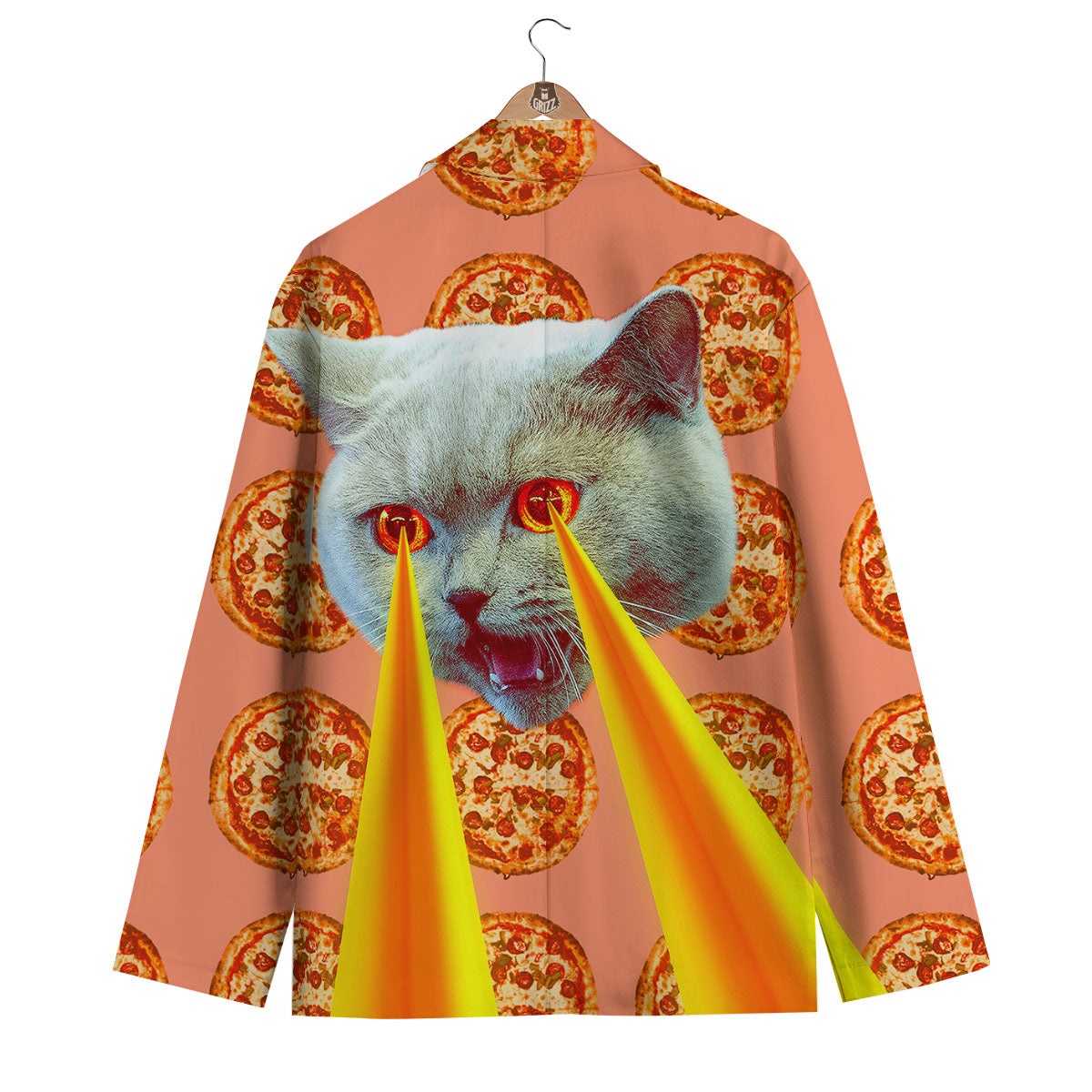 Pizza And Cat Print Men's Blazer-grizzshop