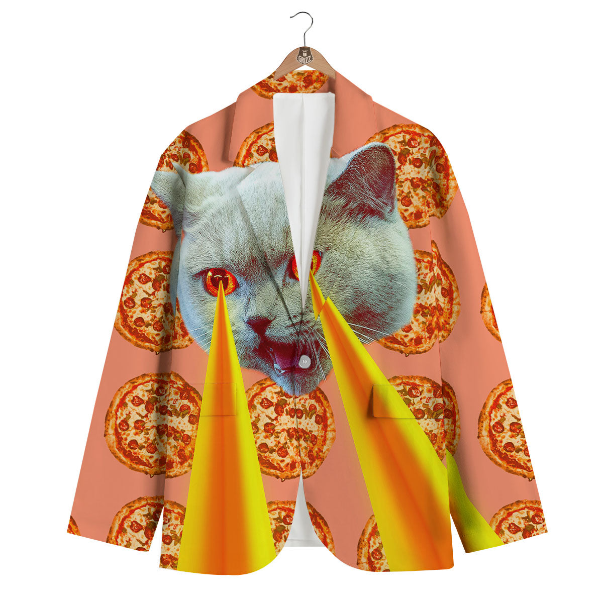 Pizza And Cat Print Men's Blazer-grizzshop