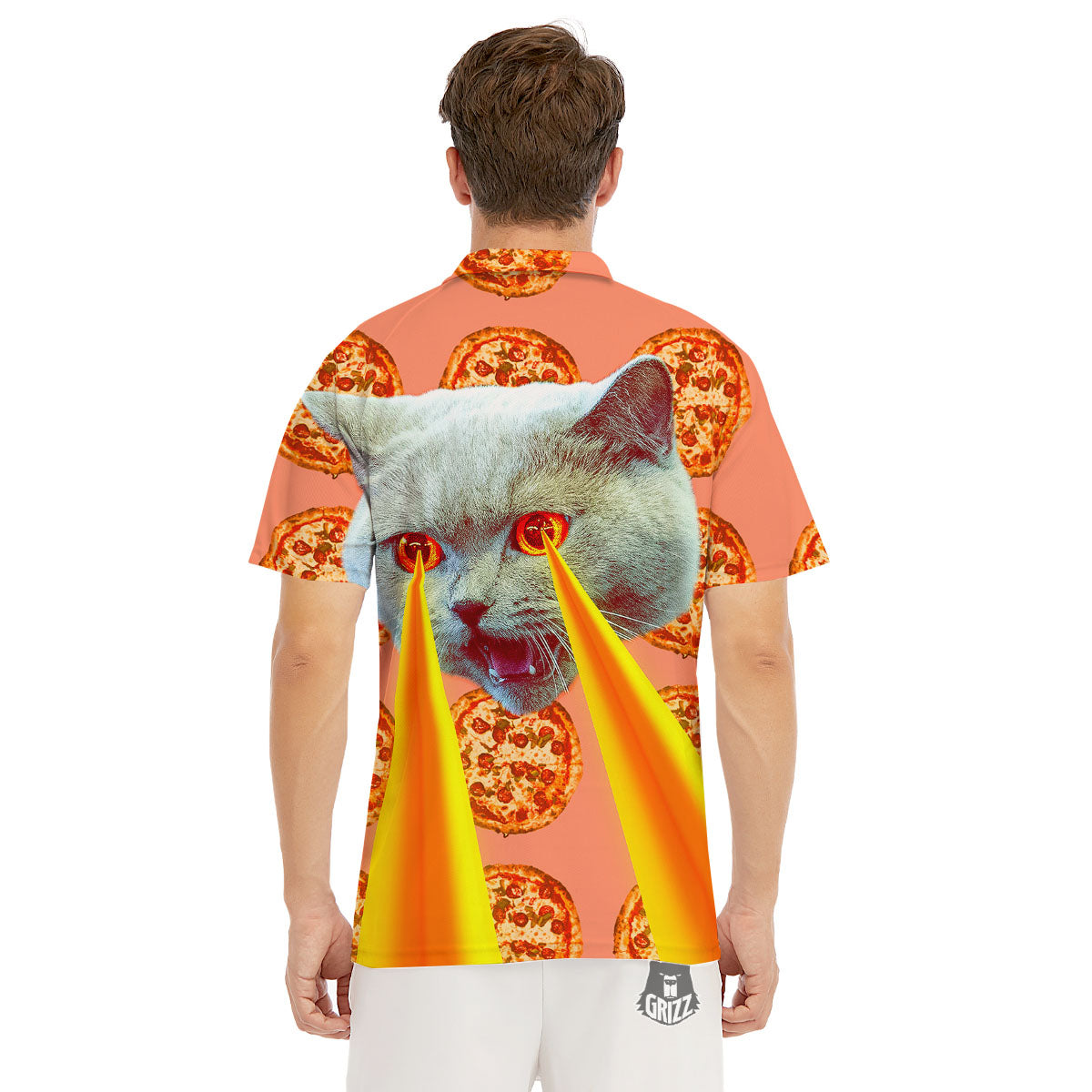 Pizza And Cat Print Men's Golf Shirts-grizzshop
