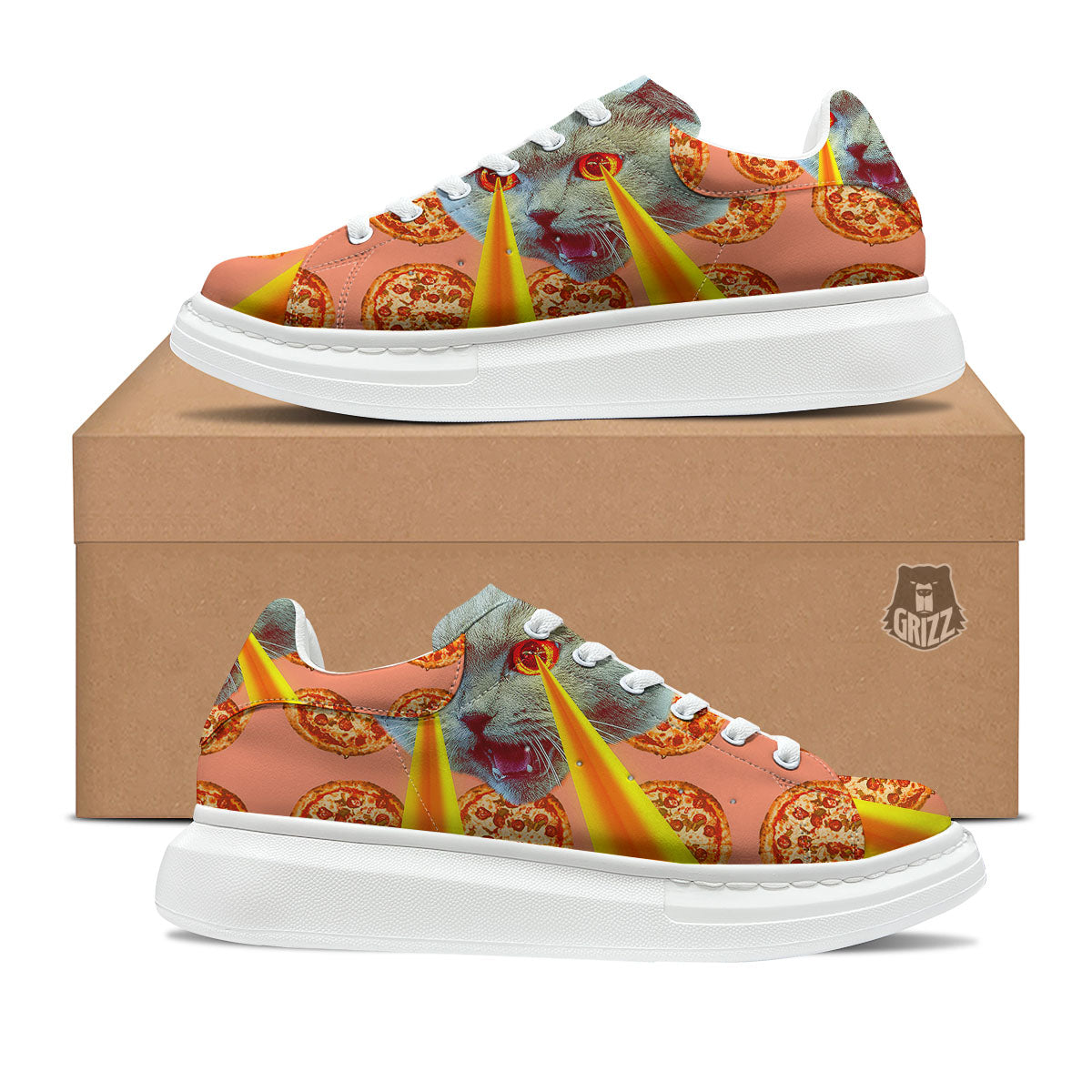 Pizza And Cat Print Platform Shoes-grizzshop