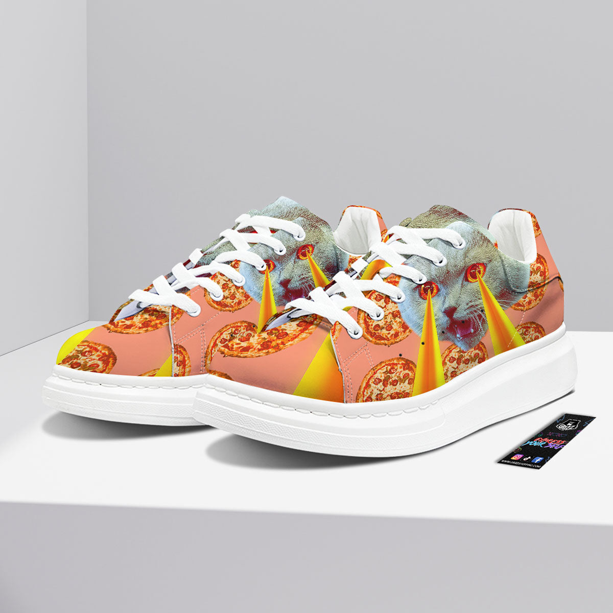 Pizza And Cat Print Platform Shoes-grizzshop