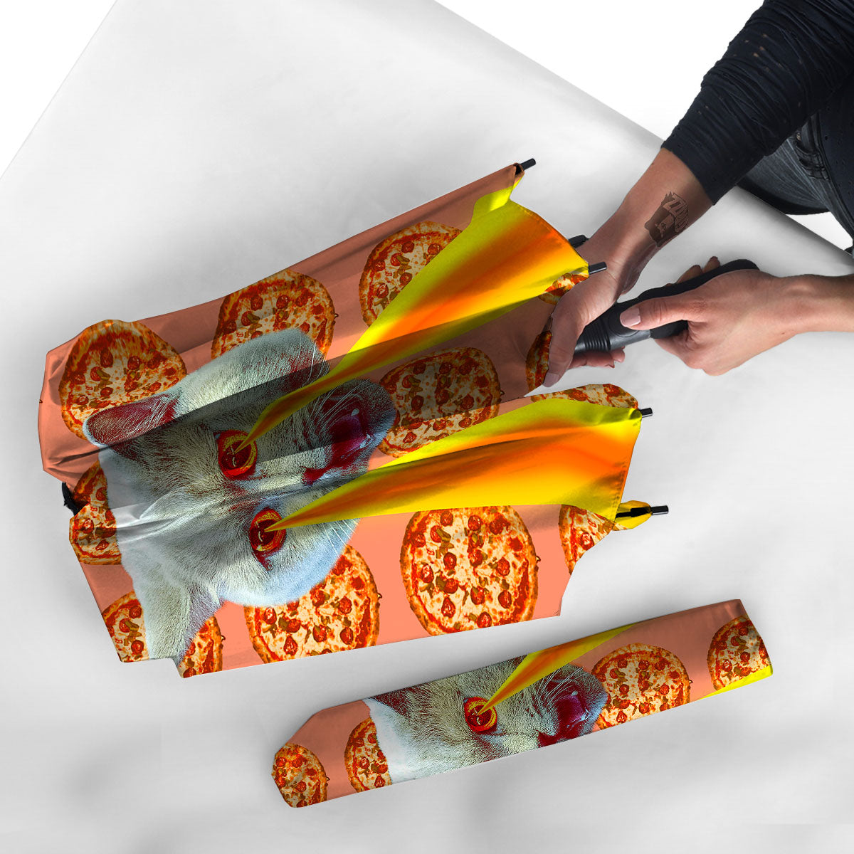 Pizza And Cat Print Umbrella-grizzshop