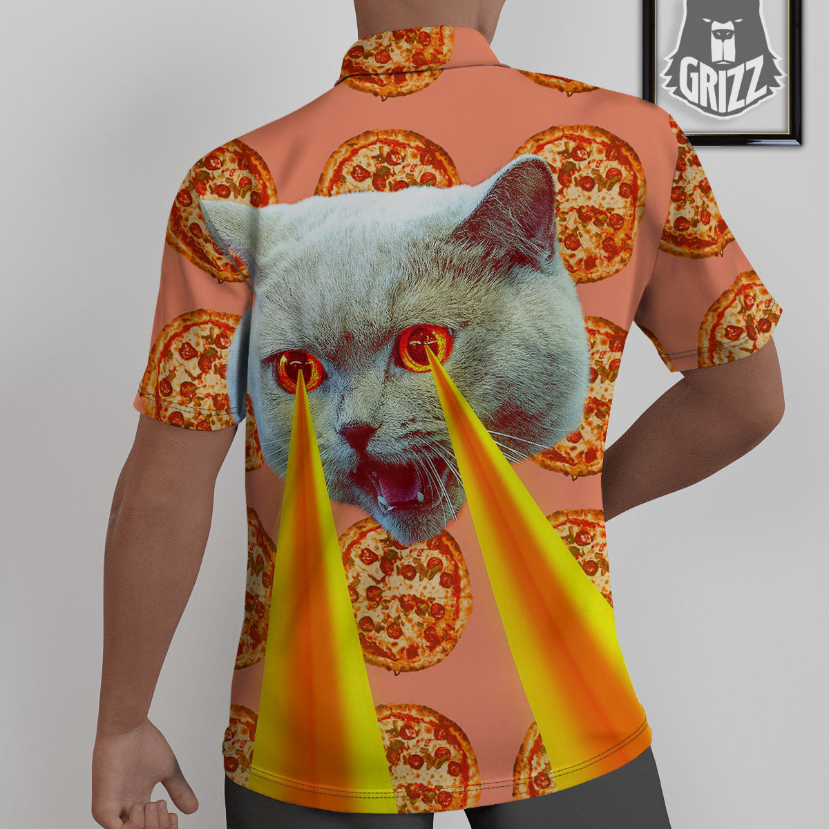 Pizza And Cat Print Untucked Shirts-grizzshop