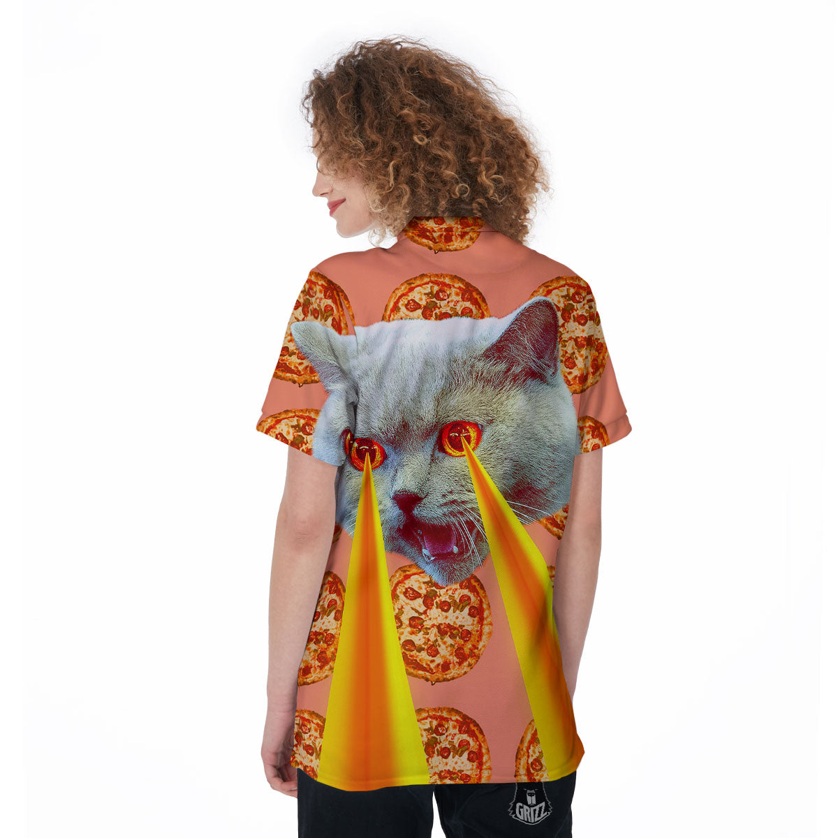 Pizza And Cat Print Women's Golf Shirts-grizzshop