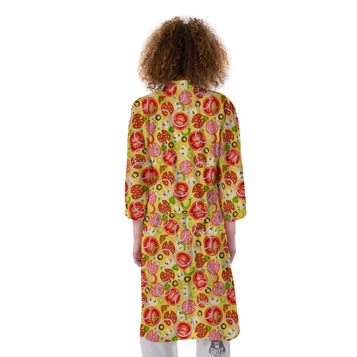 Pizza And Different Ingredients Print Pattern Kimono-grizzshop