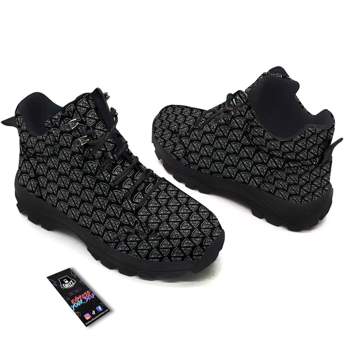 Pizza Black Print Pattern Hiking Shoes-grizzshop