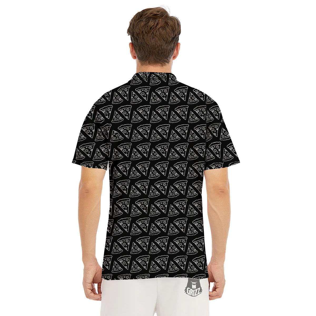 Pizza Black Print Pattern Men's Golf Shirts-grizzshop