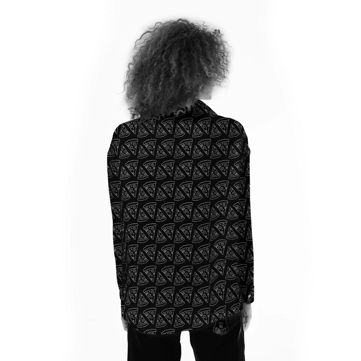 Pizza Black Print Pattern Women's Long Sleeve Shirts-grizzshop