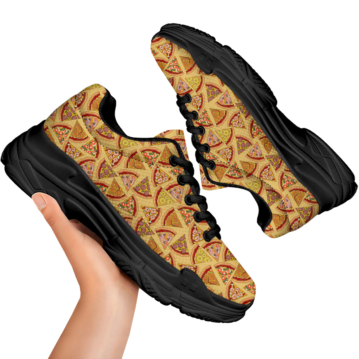 Pizza Fast Food Print Pattern Black Chunky Shoes-grizzshop