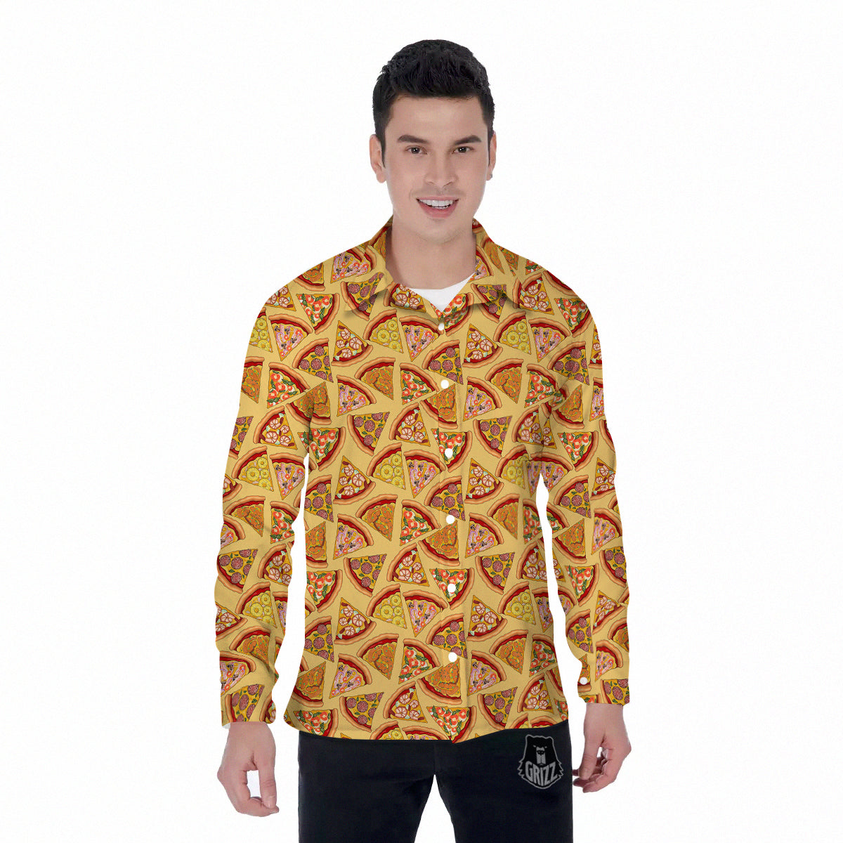 Pizza Fast Food Print Pattern Men's Long Sleeve Shirts-grizzshop