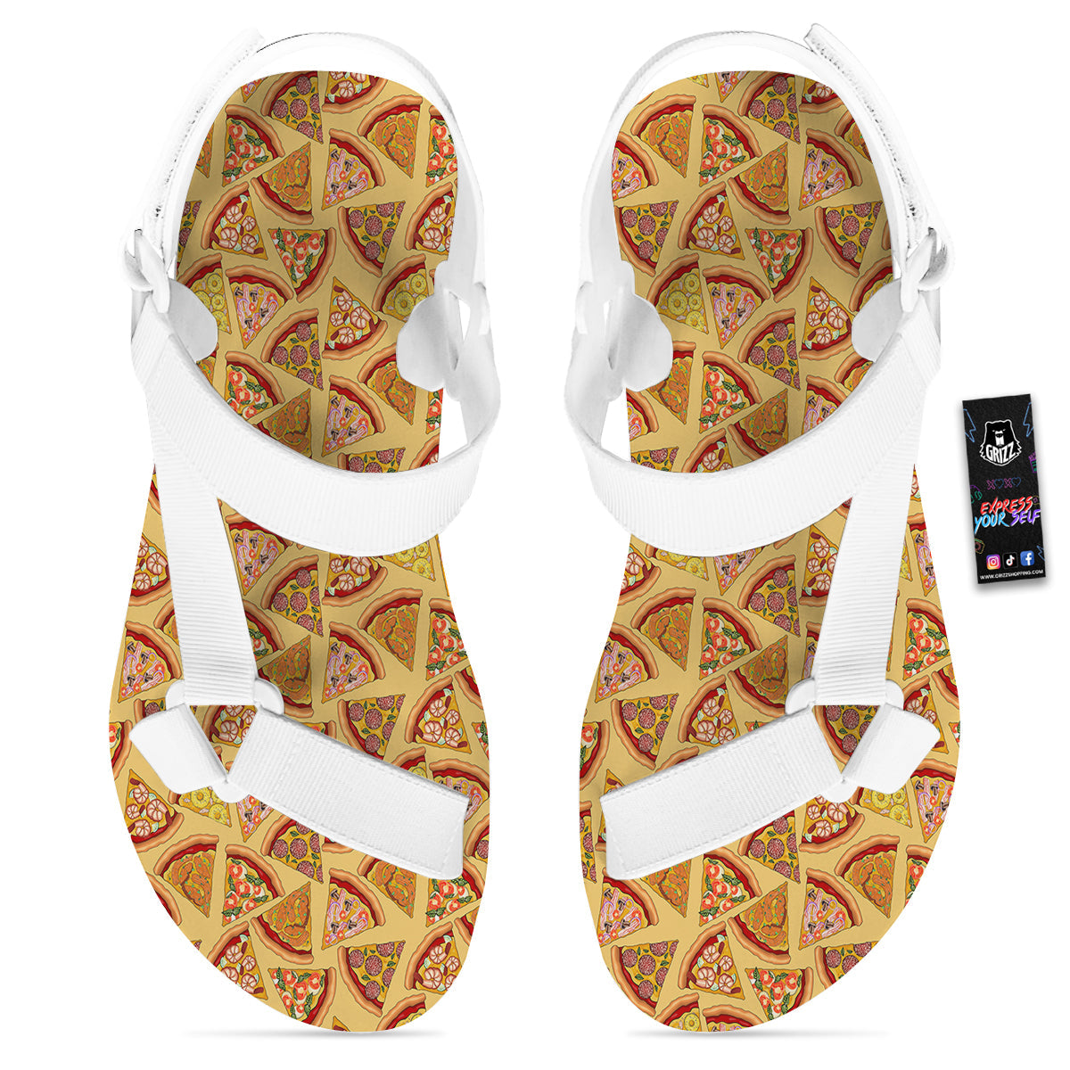 Pizza Fast Food Print Pattern White Open Toe Sandals-grizzshop