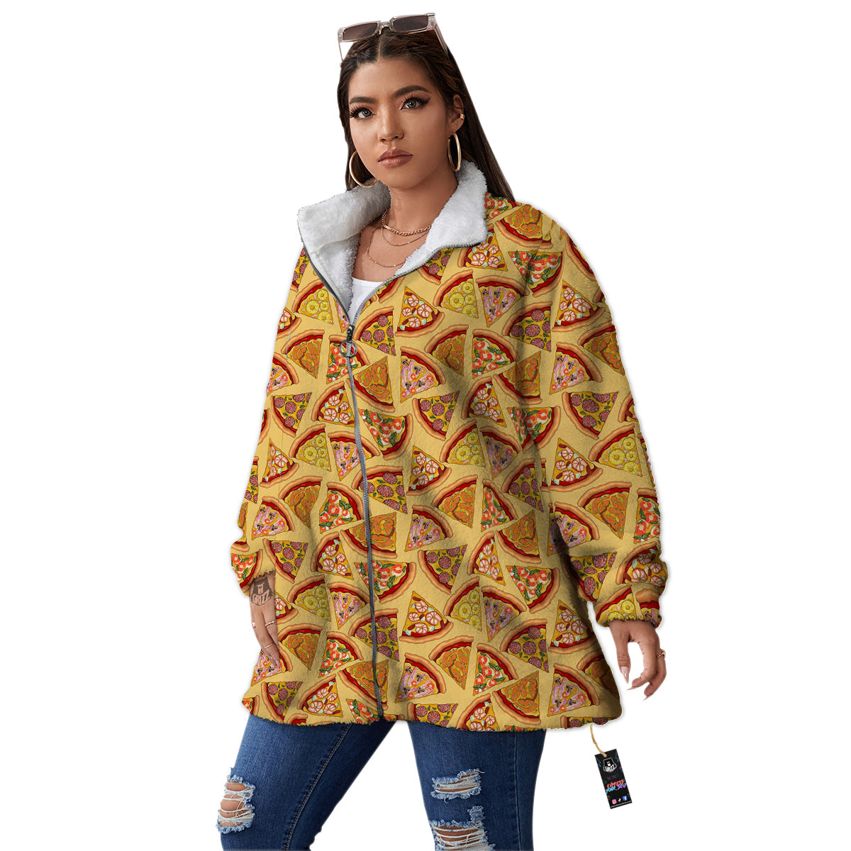 Pizza Fast Food Print Pattern Women's Sherpa Jacket-grizzshop