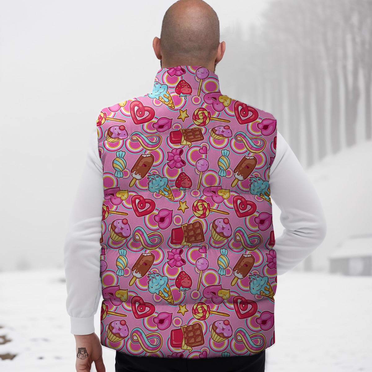Pizza Pattern Print Down Vest-grizzshop