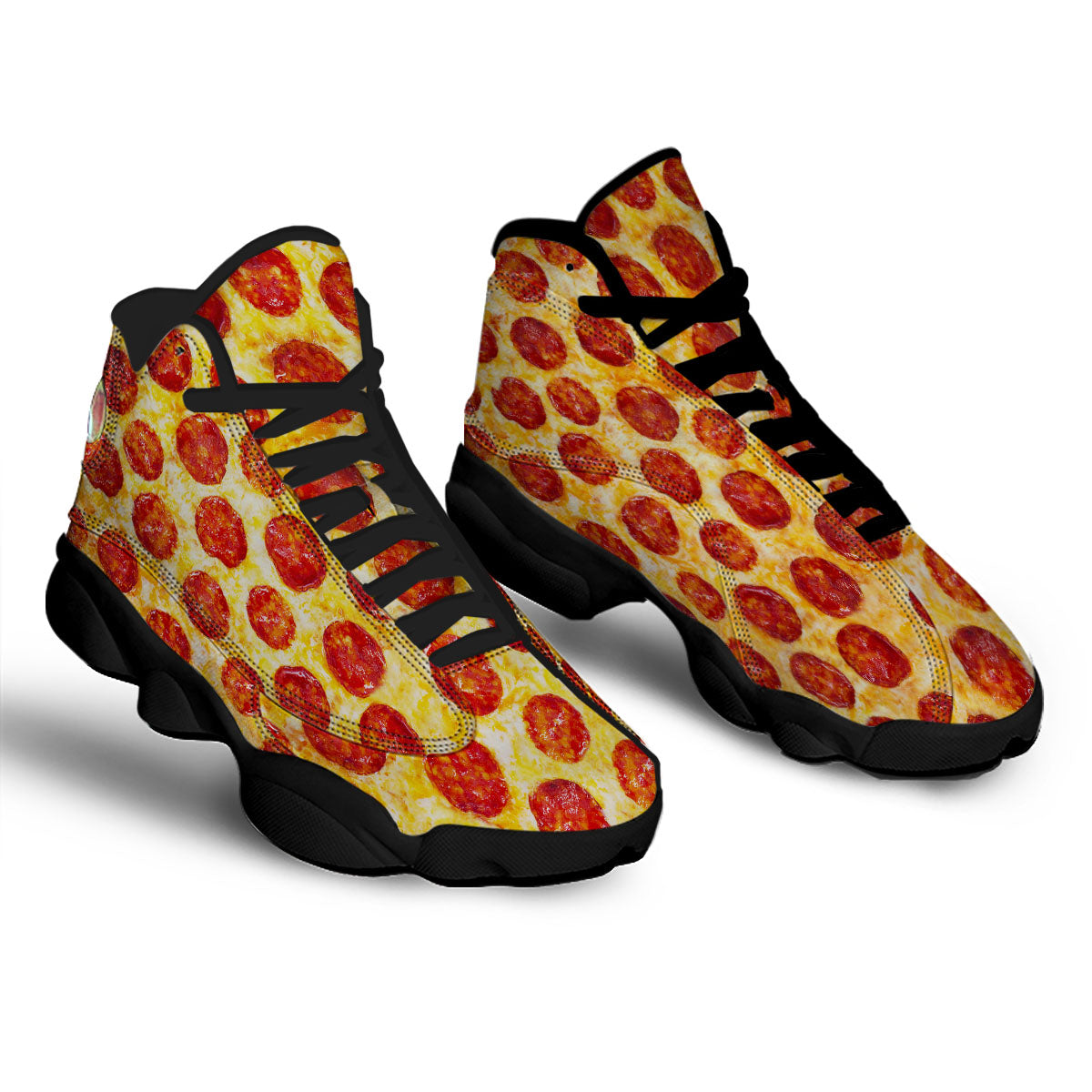 Pizza Pepperoni Print Black Basketball Shoes-grizzshop