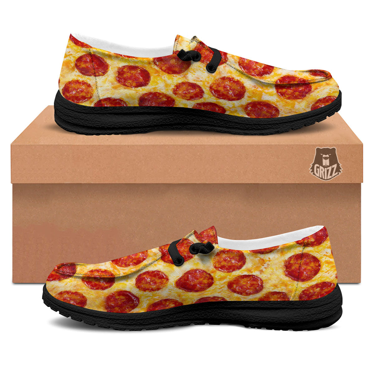 Pizza Pepperoni Print Black Loafers-grizzshop