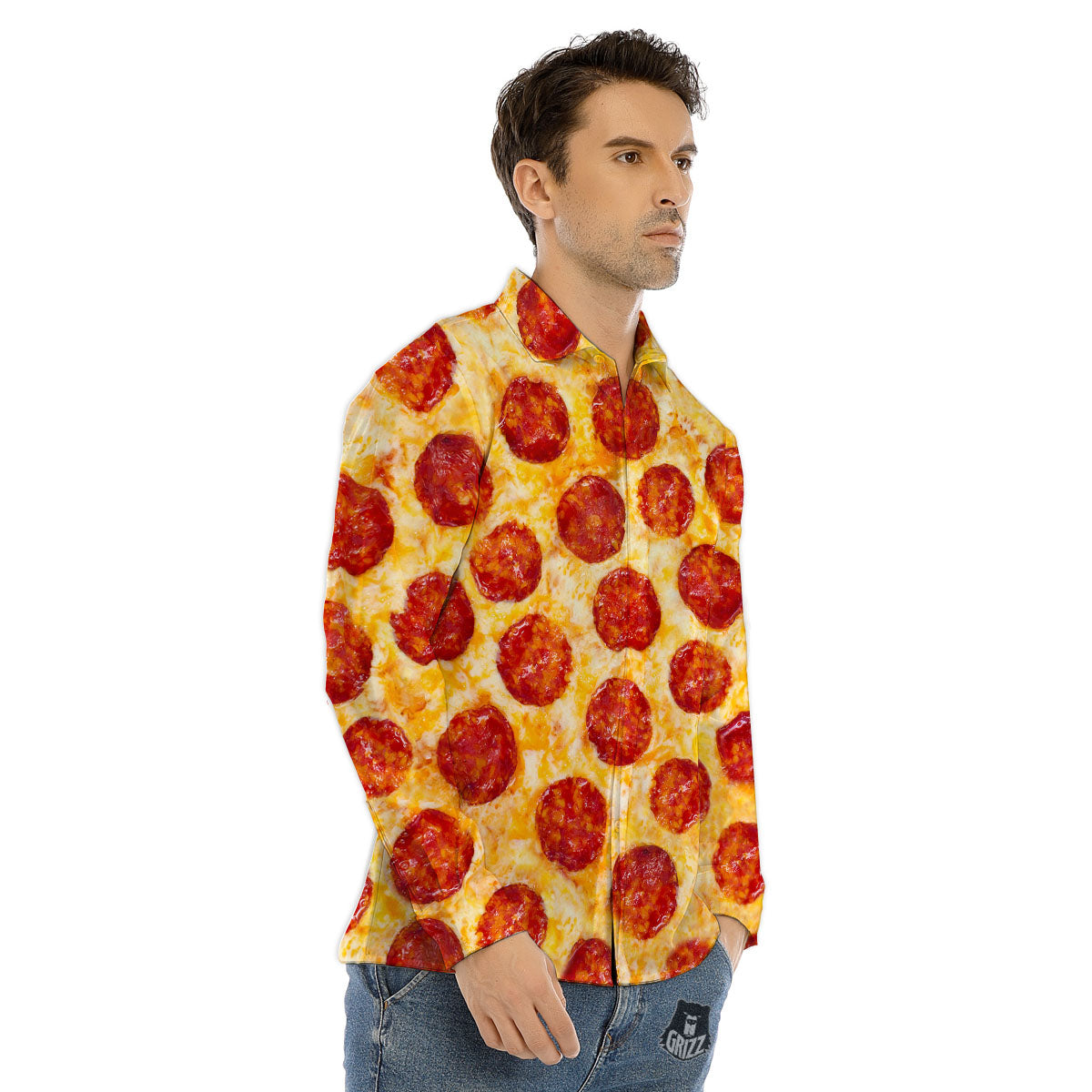 Pizza Pepperoni Print Men's Dress Shirts-grizzshop