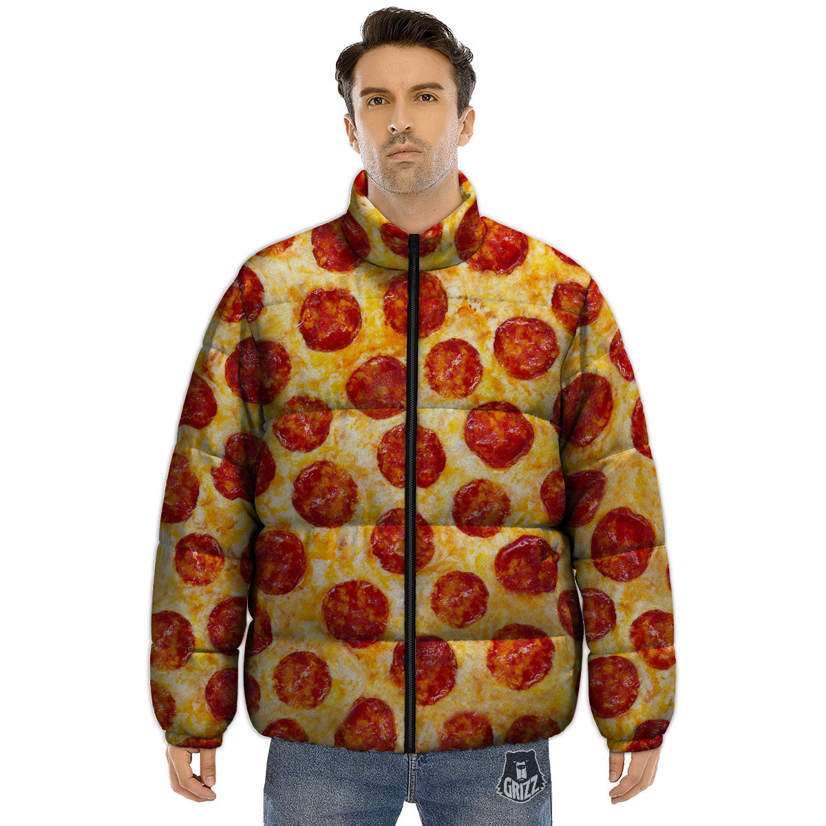 Pizza Pepperoni Print Puffer Jacket-grizzshop