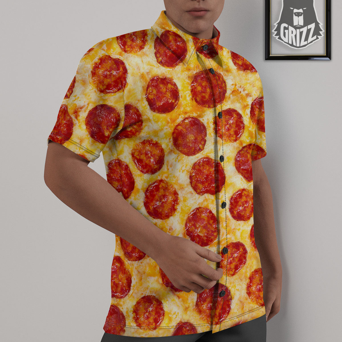 Pizza Pepperoni Print Untucked Shirts-grizzshop