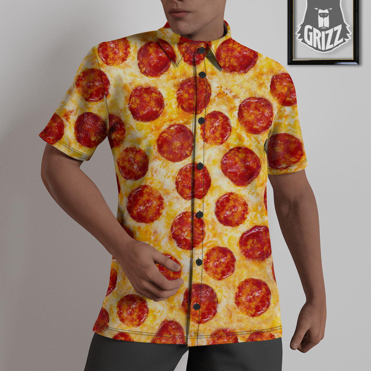 Pizza Pepperoni Print Untucked Shirts-grizzshop