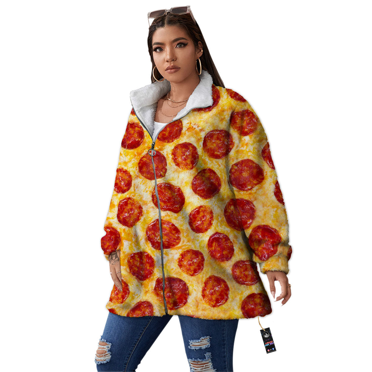 Pizza Pepperoni Print Women's Sherpa Jacket-grizzshop