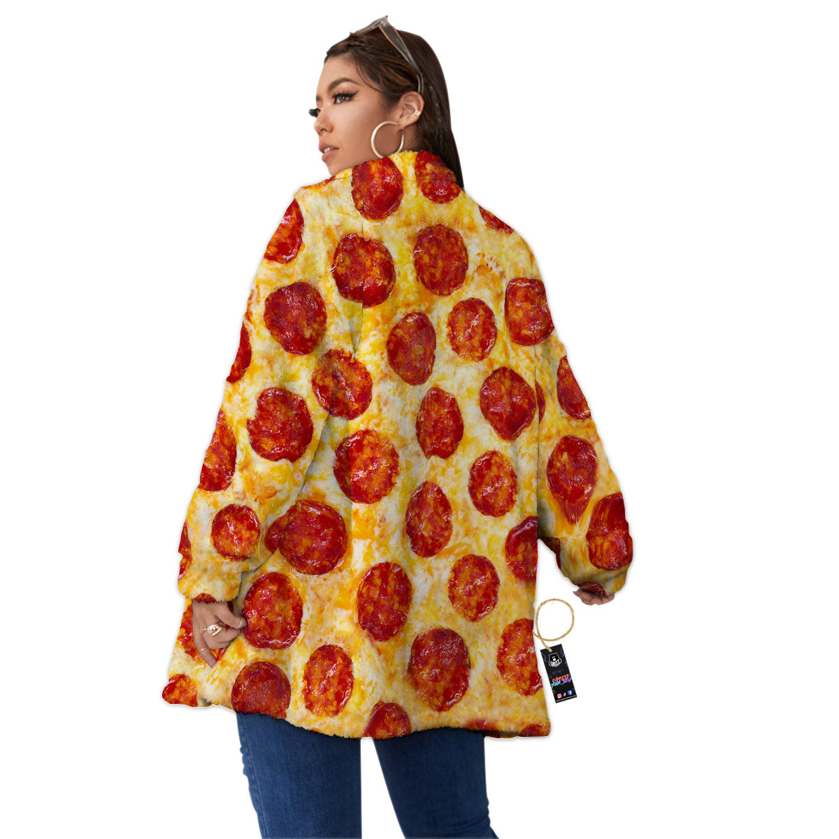 Pizza Pepperoni Print Women's Sherpa Jacket-grizzshop