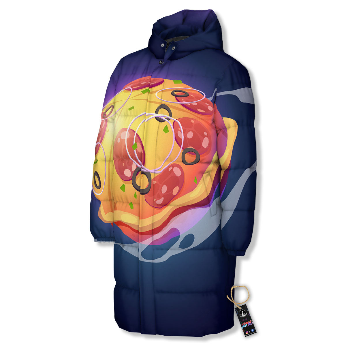 Pizza Planet Print Long Down Jacket-grizzshop