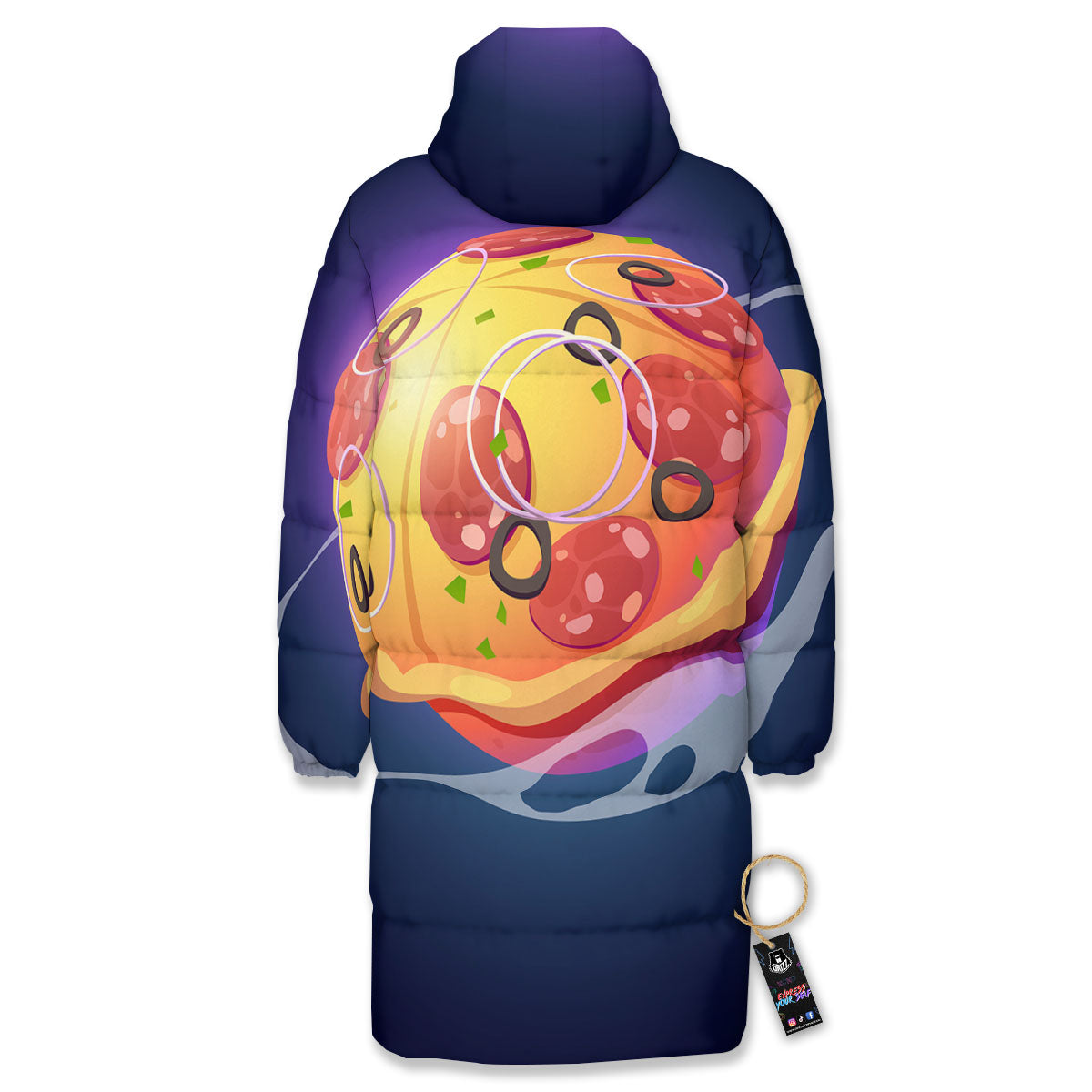 Pizza Planet Print Long Down Jacket-grizzshop
