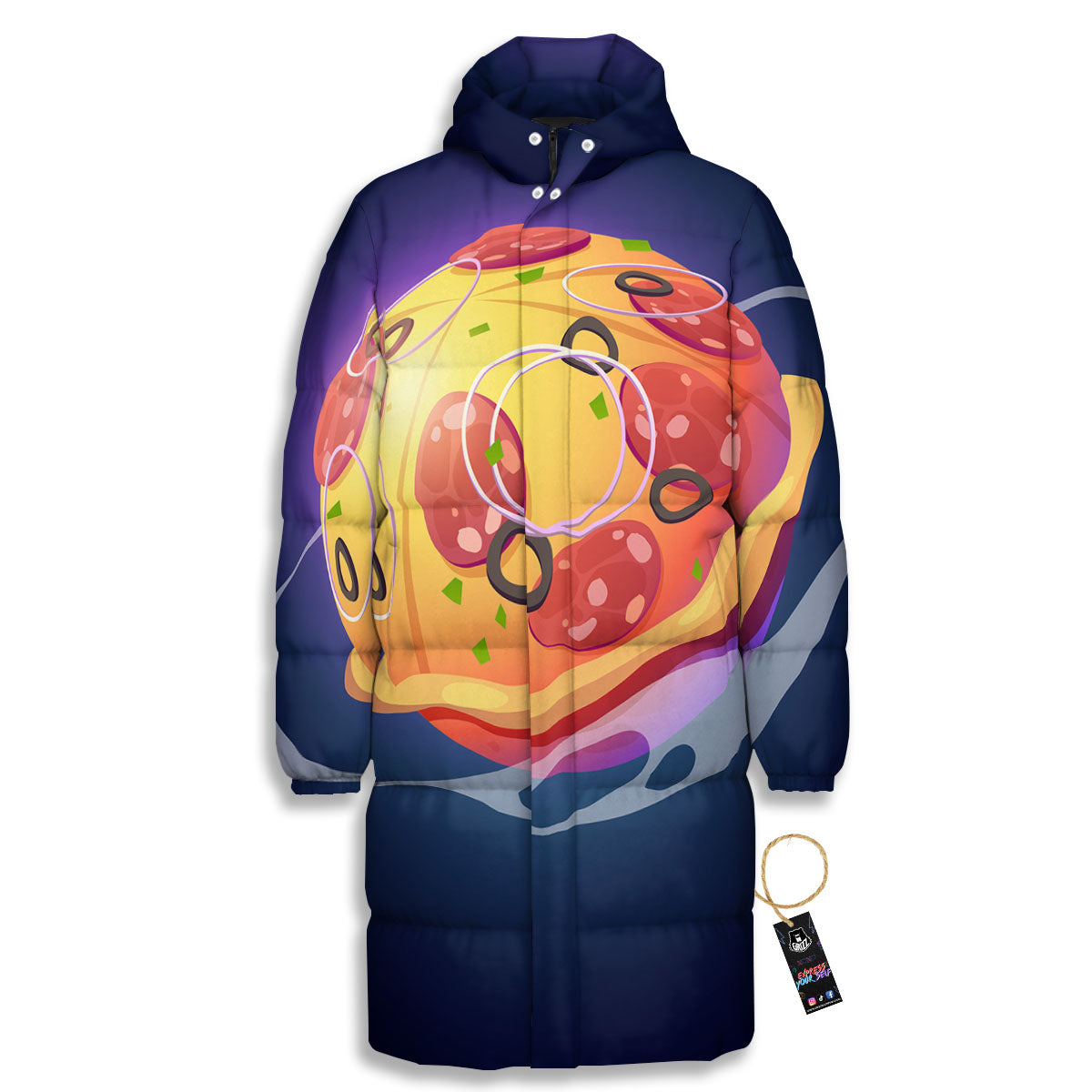 Pizza Planet Print Long Down Jacket-grizzshop