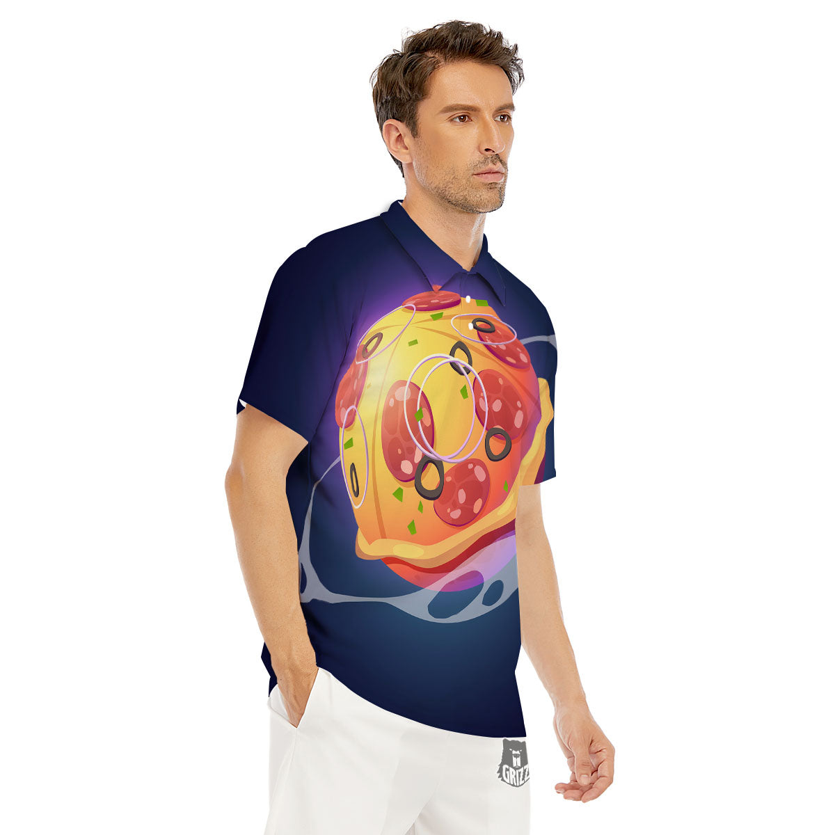 Pizza Planet Print Men's Golf Shirts-grizzshop