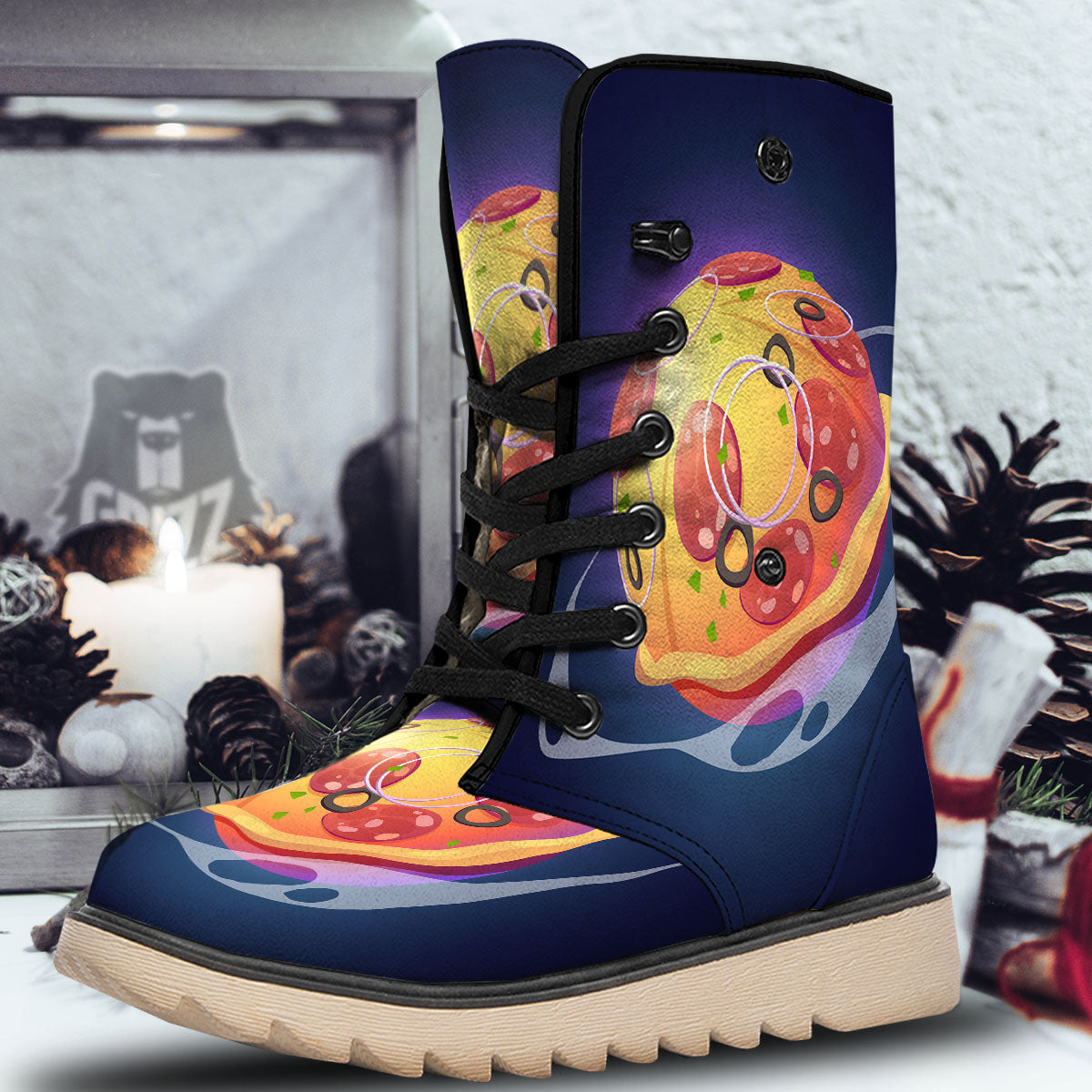 Pizza Planet Print Snow Boots-grizzshop