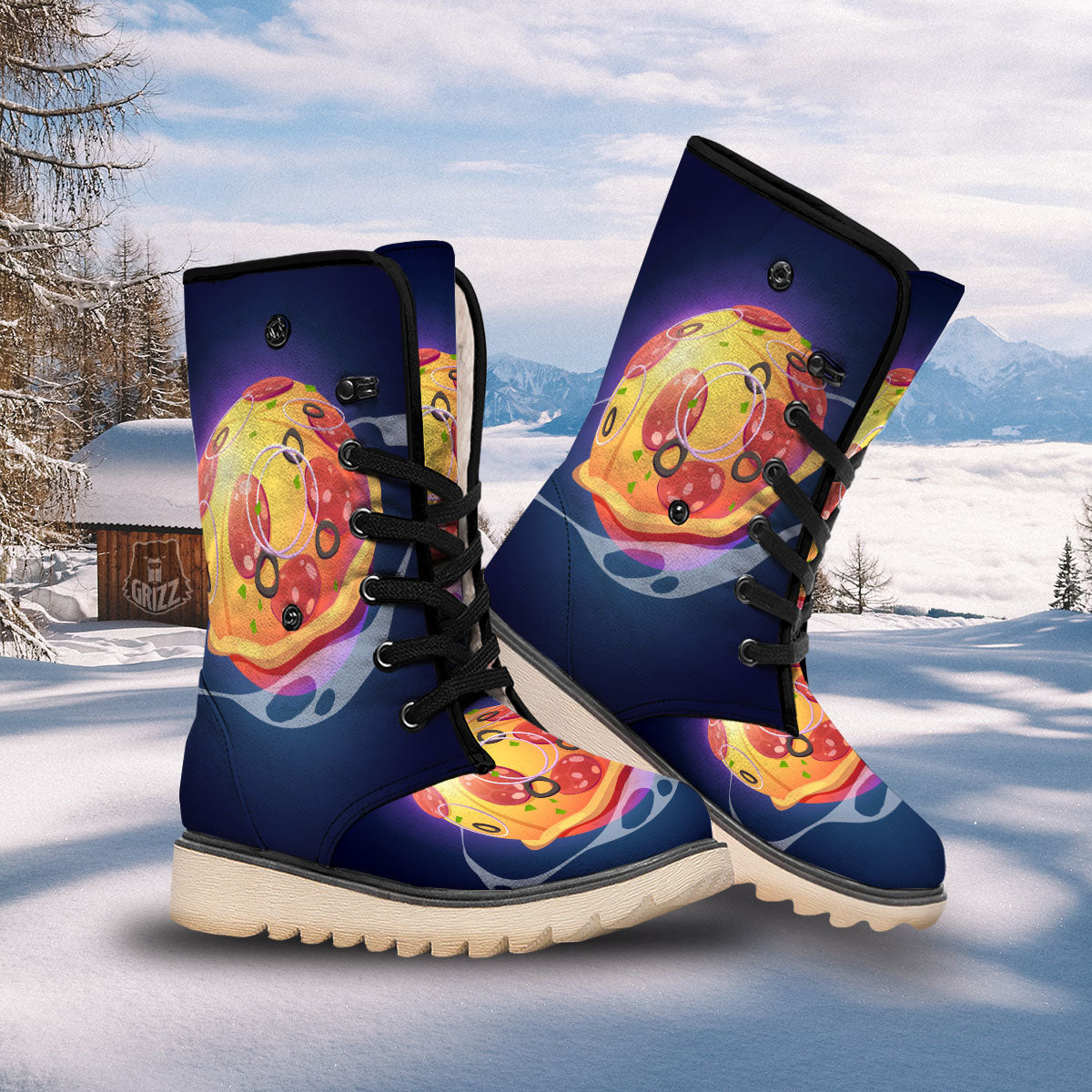 Pizza Planet Print Snow Boots-grizzshop