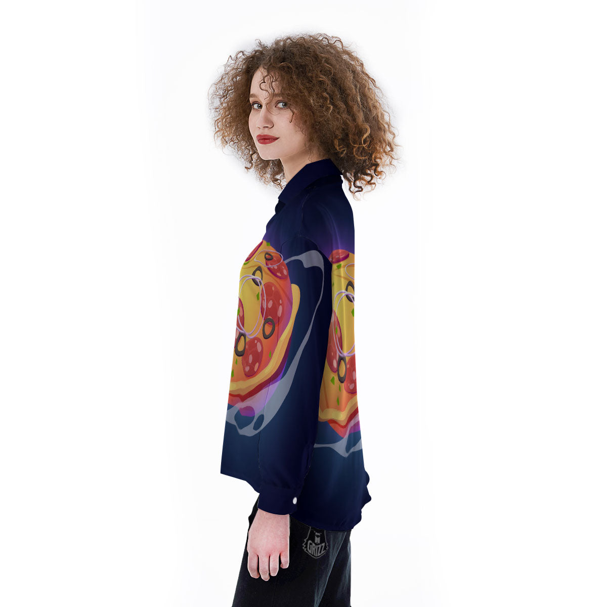Pizza Planet Print Women's Long Sleeve Shirts-grizzshop