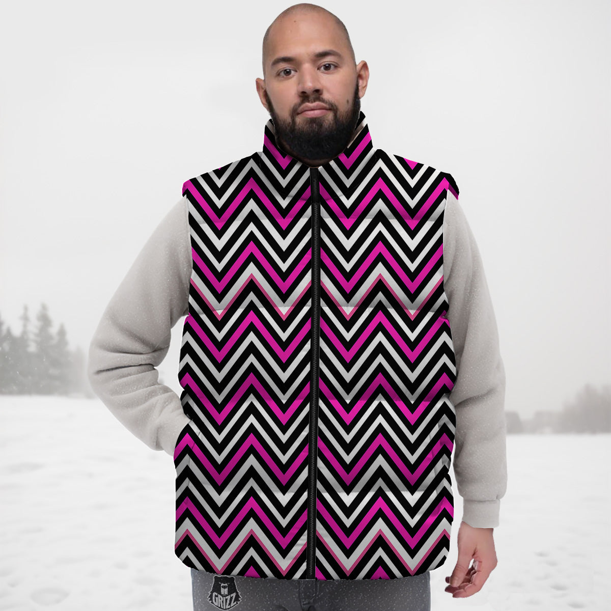 Pizza Print Pattern Down Vest