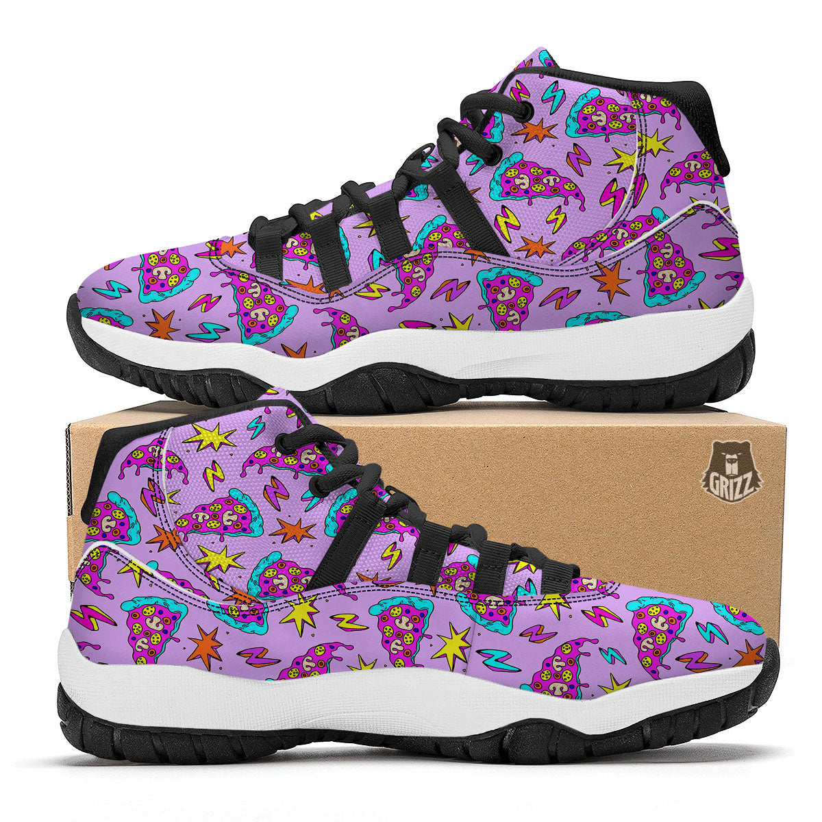 Pizza Psychedelic Print Pattern Black Bball Shoes-grizzshop