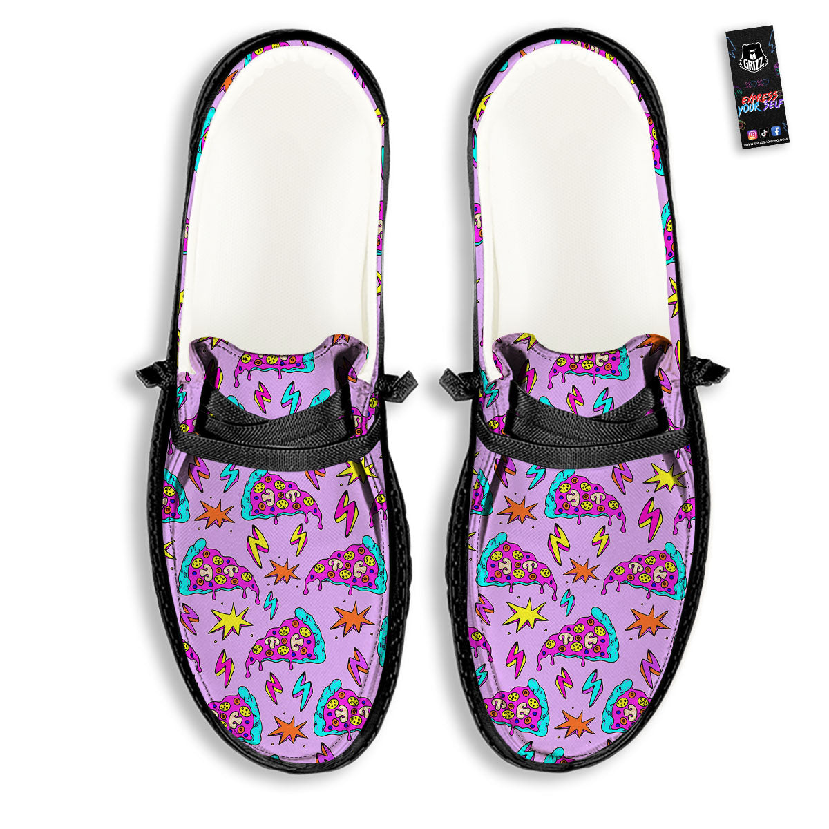 Pizza Psychedelic Print Pattern Black Loafers-grizzshop