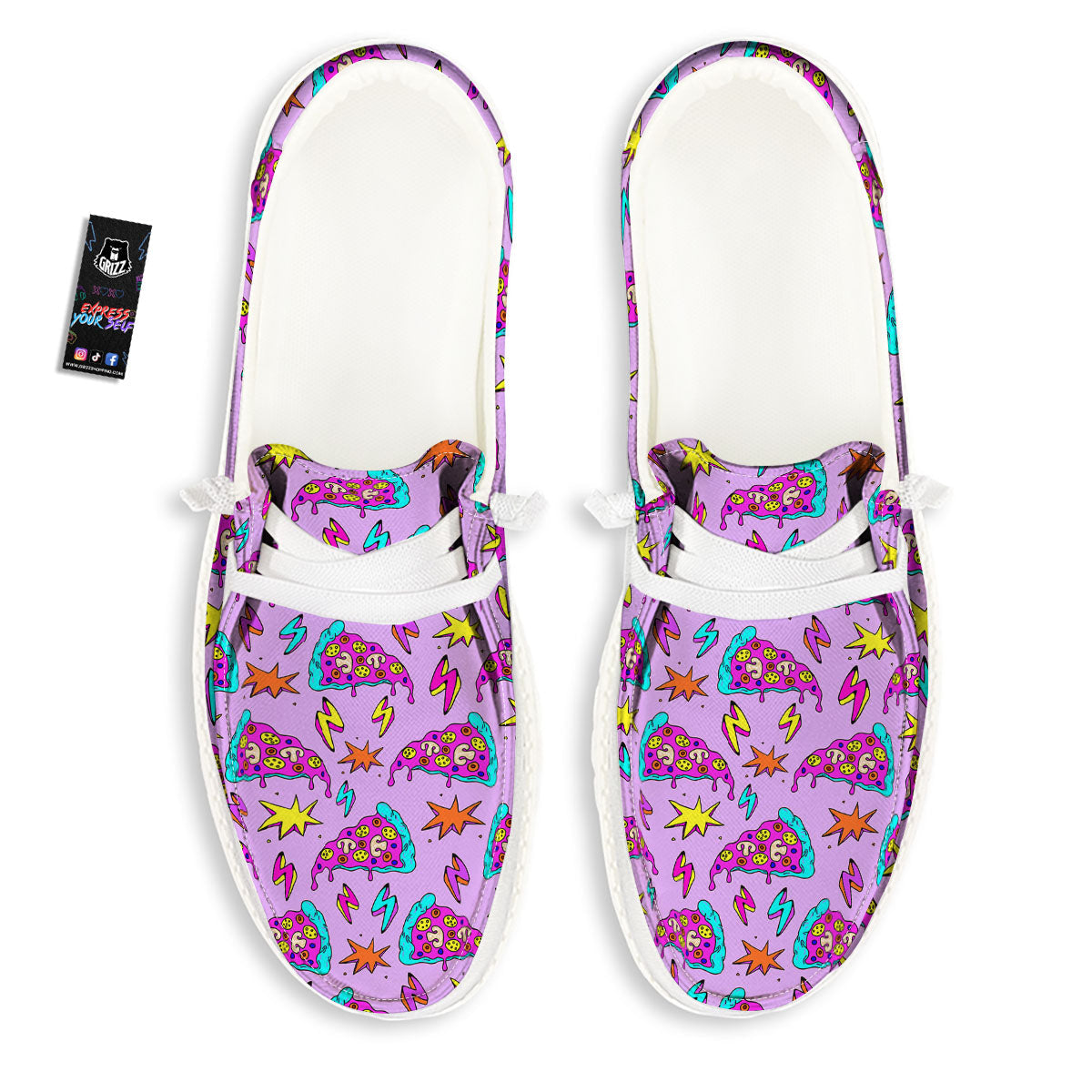 Pizza Psychedelic Print Pattern Black Loafers-grizzshop