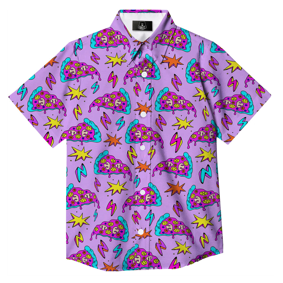 Pizza Psychedelic Print Pattern Button Up Shirt-grizzshop
