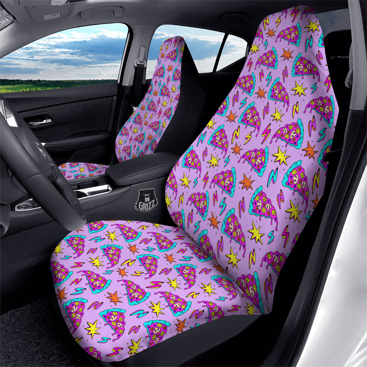 Pizza Psychedelic Print Pattern Car Seat Covers-grizzshop