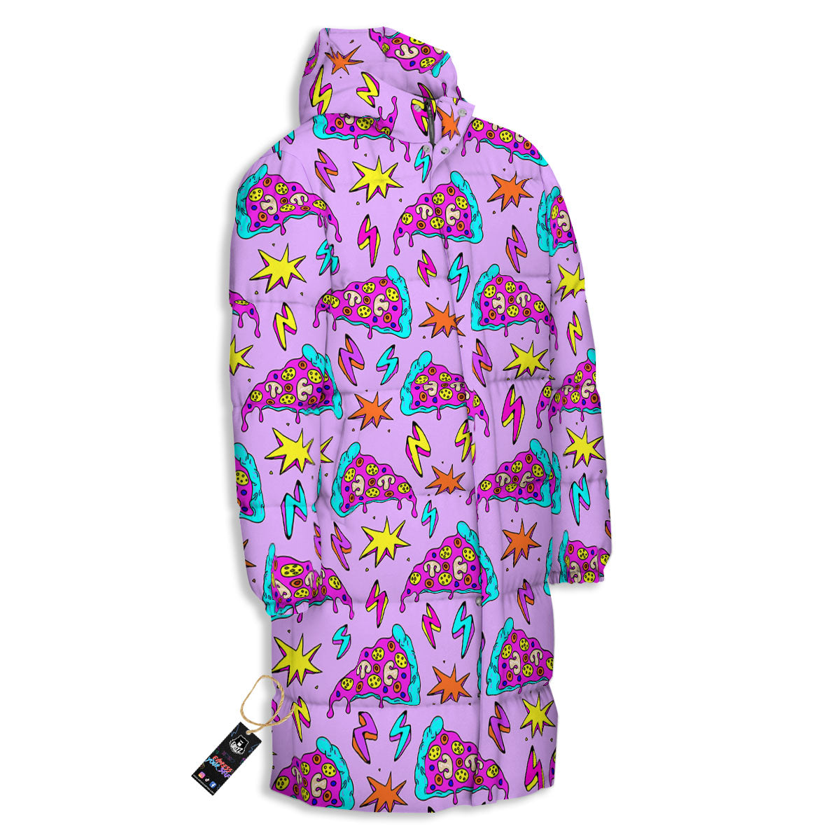 Pizza Psychedelic Print Pattern Long Down Jacket-grizzshop
