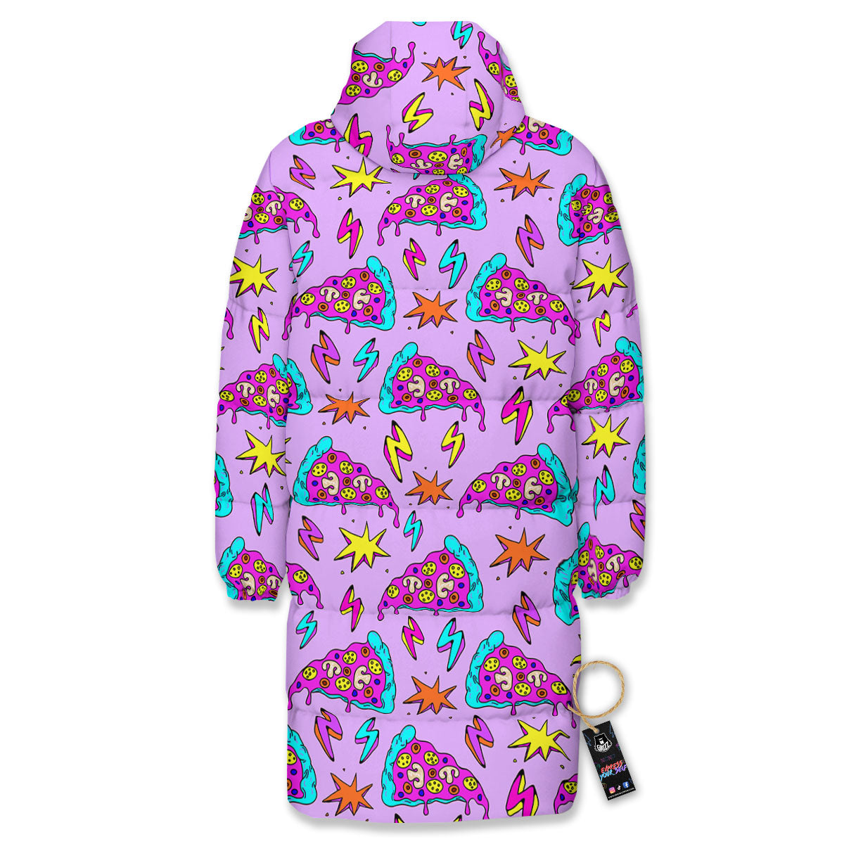 Pizza Psychedelic Print Pattern Long Down Jacket-grizzshop