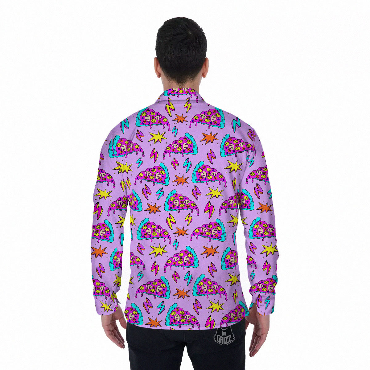 Pizza Psychedelic Print Pattern Men's Long Sleeve Shirts-grizzshop