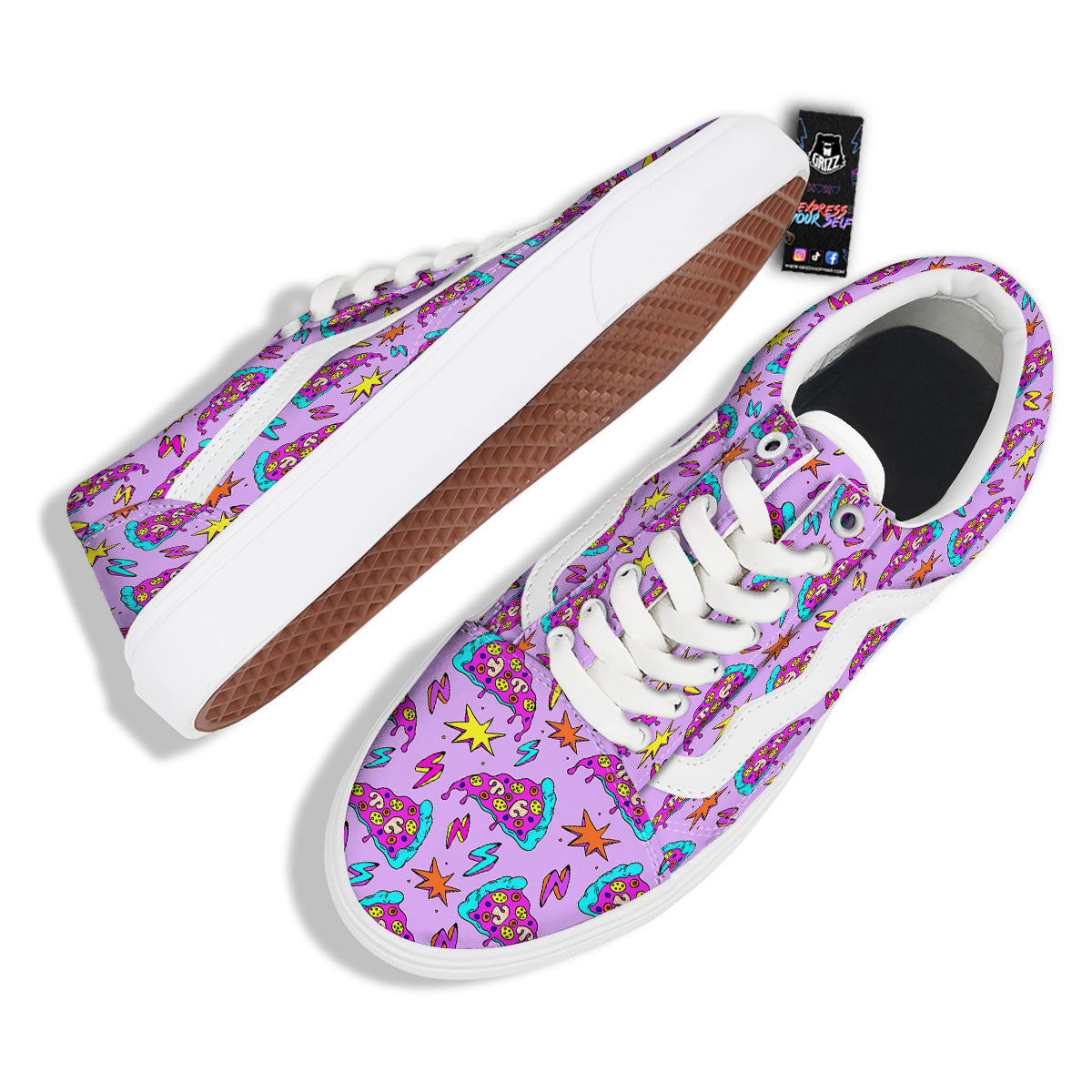 Pizza Psychedelic Print Pattern Skate Shoes-grizzshop