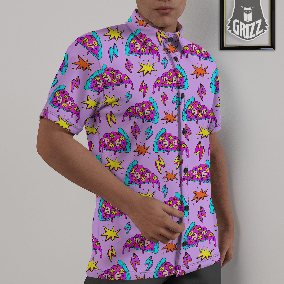 Pizza Psychedelic Print Pattern Untucked Shirts-grizzshop