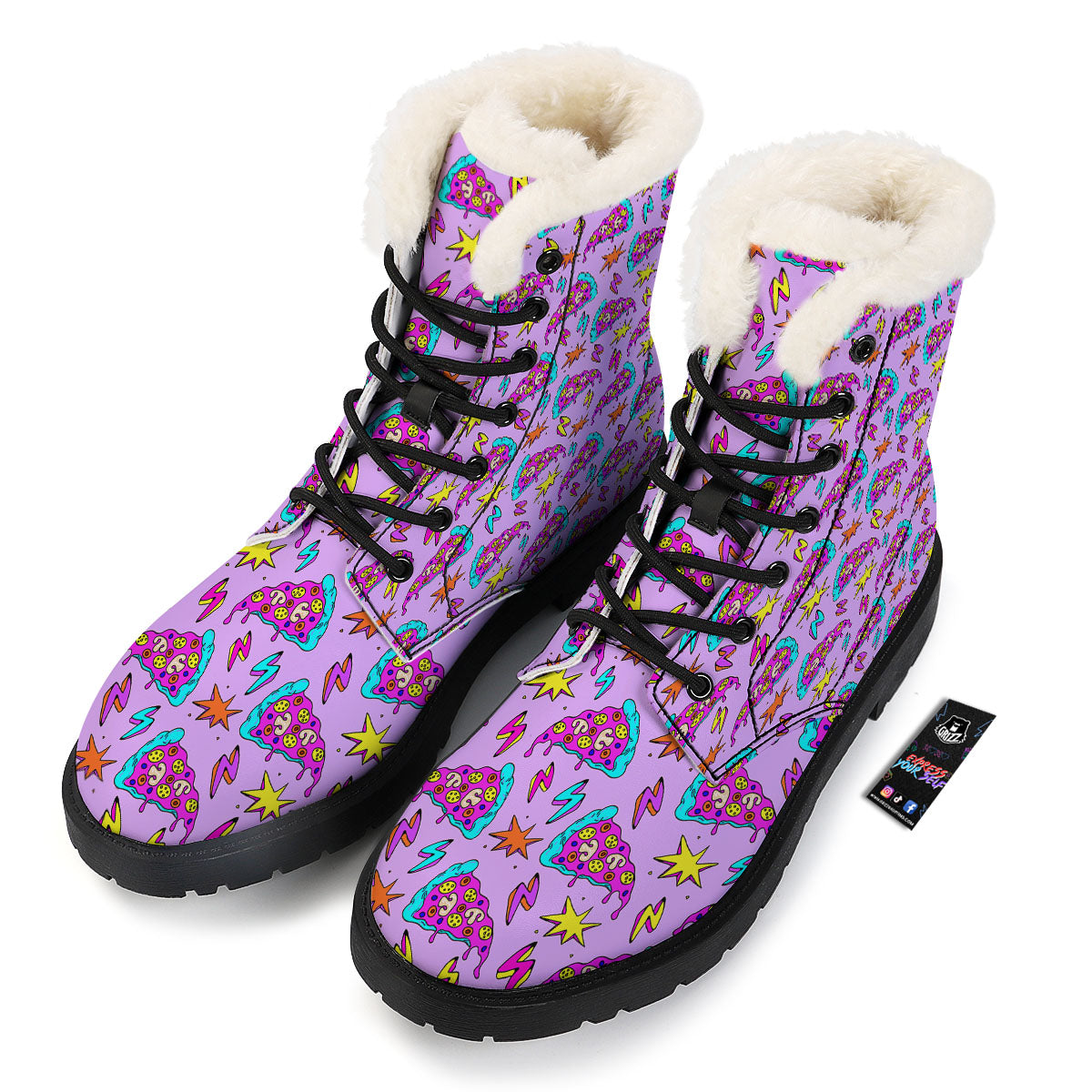 Pizza Psychedelic Print Pattern Winter Boots-grizzshop