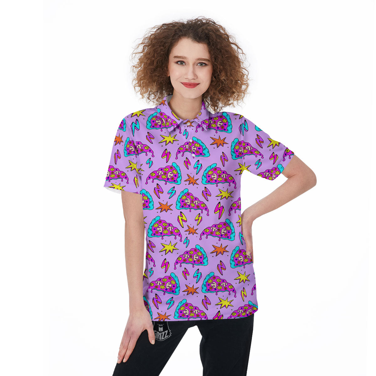 Pizza Psychedelic Print Pattern Women's Golf Shirts-grizzshop