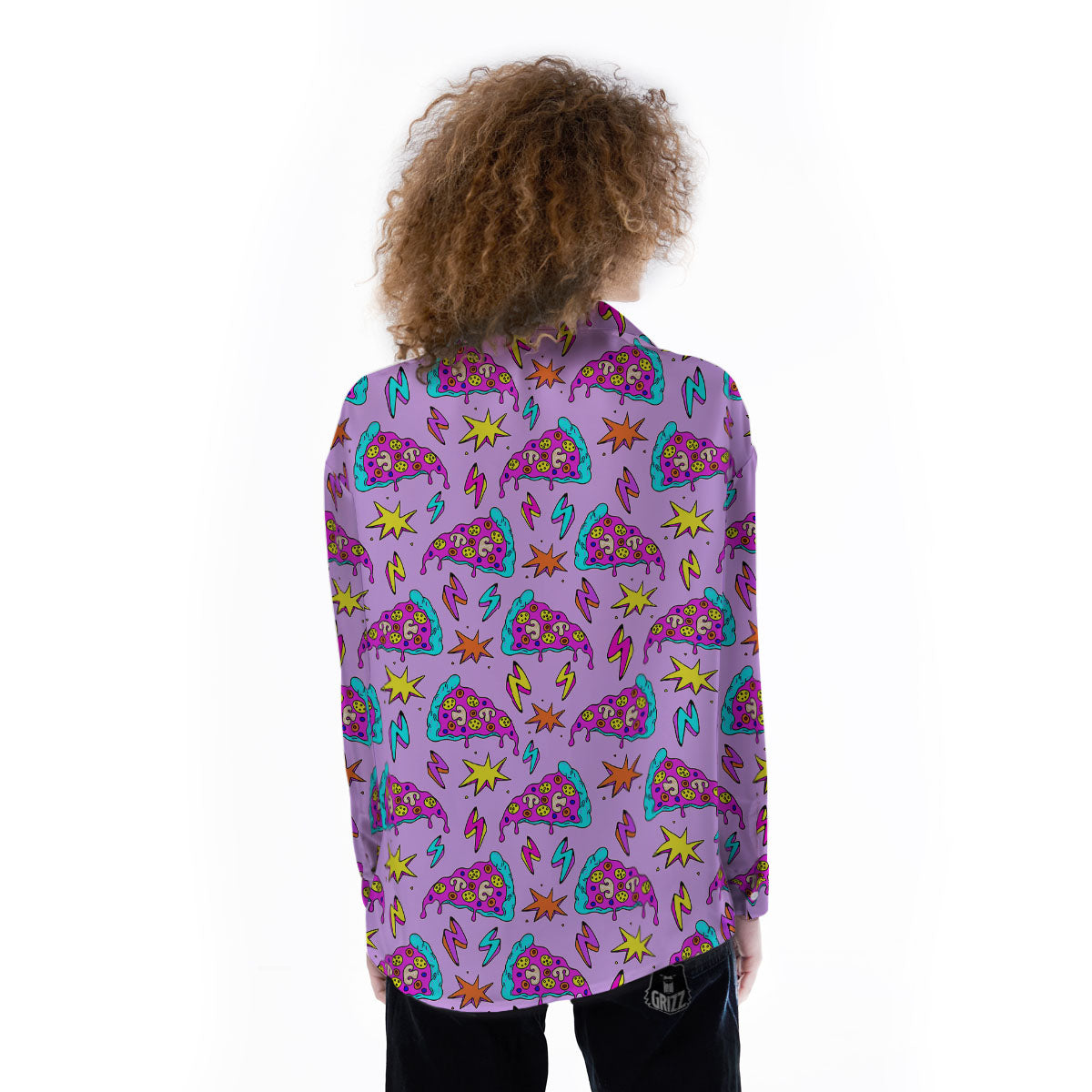 Pizza Psychedelic Print Pattern Women's Long Sleeve Shirts-grizzshop
