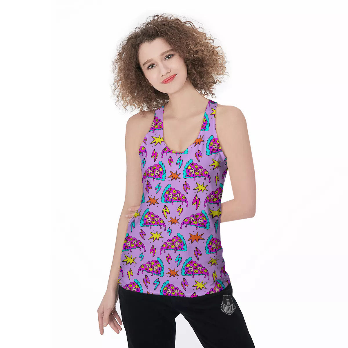 Pizza Psychedelic Print Pattern Women's Racerback Tank Top-grizzshop